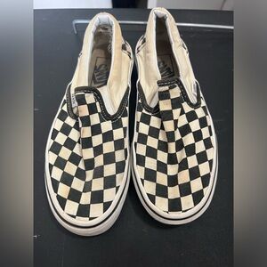 Vans Black and Cream Checkerboard Slip-Ons